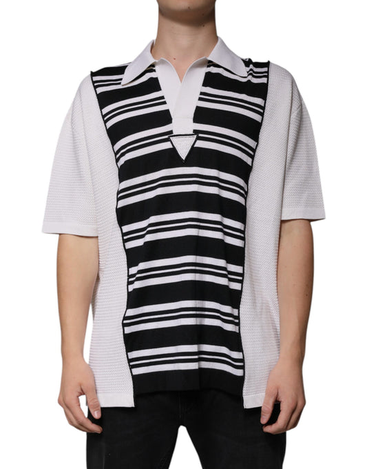 Black and white striped vest over a short sleeve shirt