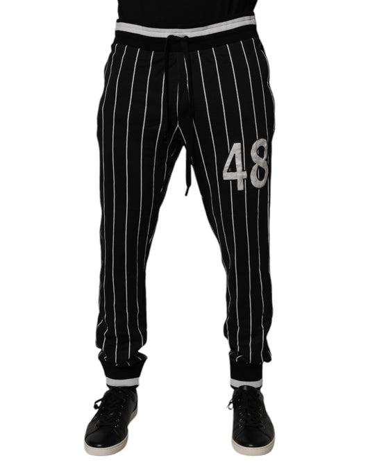 Black and white striped sweatpants with number 48 on leg