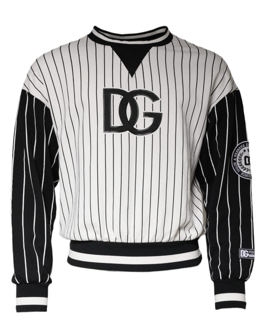 Black and white striped sweater with DG logo on front