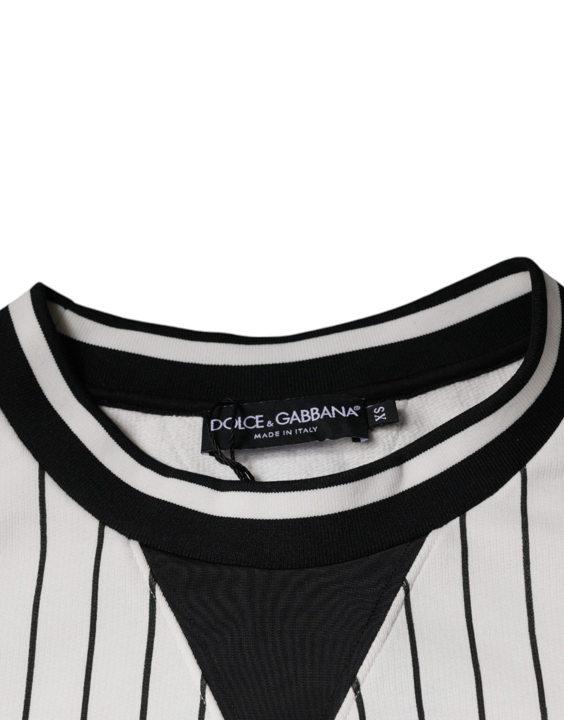 Black and white striped neckline on a sweater