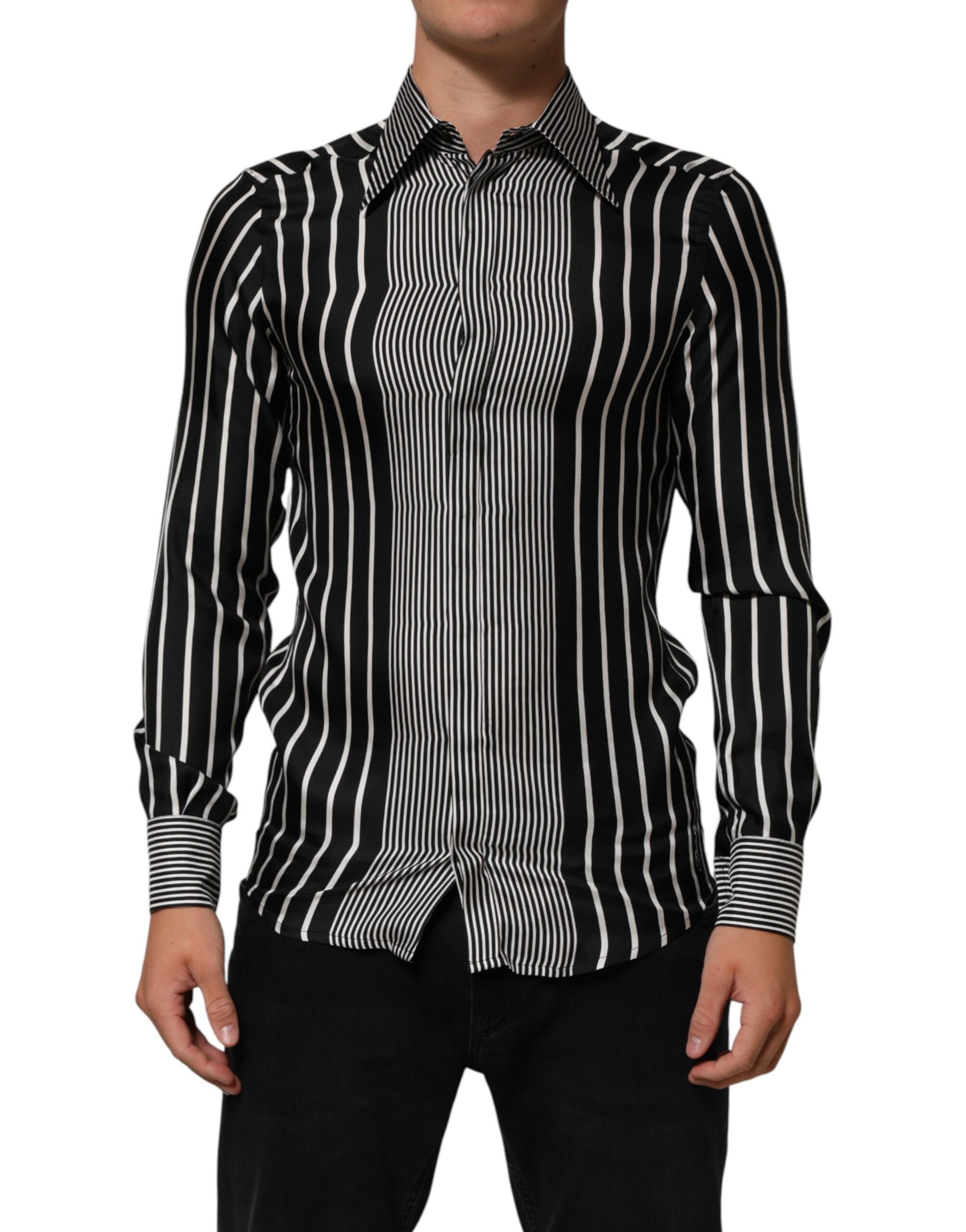 A black and white striped men's dress shirt from Dolce & Gabbana