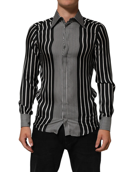 A black and white striped men's dress shirt from Dolce & Gabbana