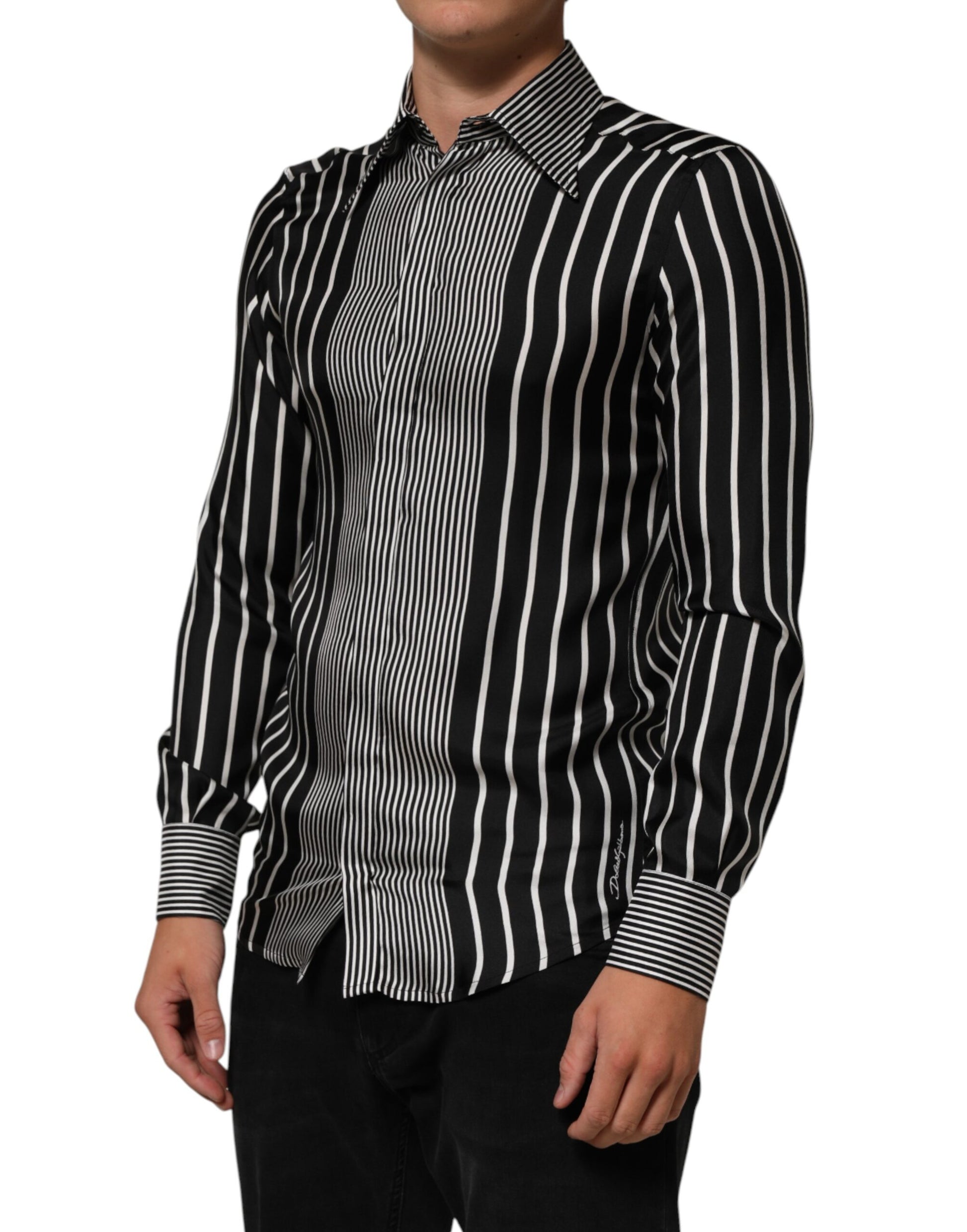 A black and white striped men's dress shirt from Dolce & Gabbana