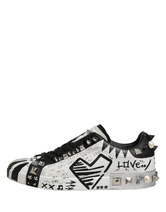 Black and white sneaker with spikes on sides