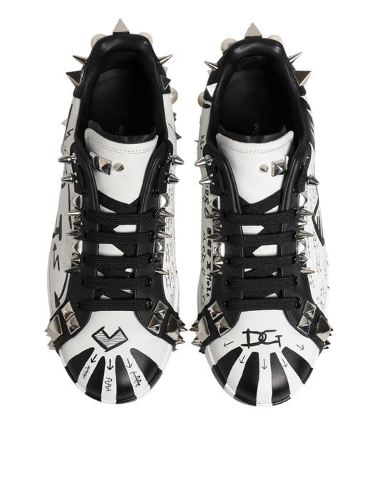 Pair of black and white studded low top sneakers with D&G logo