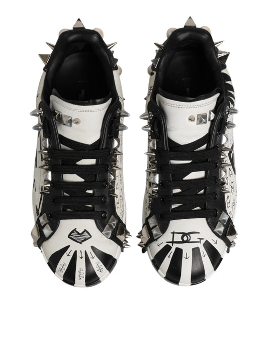 Pair of black and white studded low top sneakers with D&G logo on side