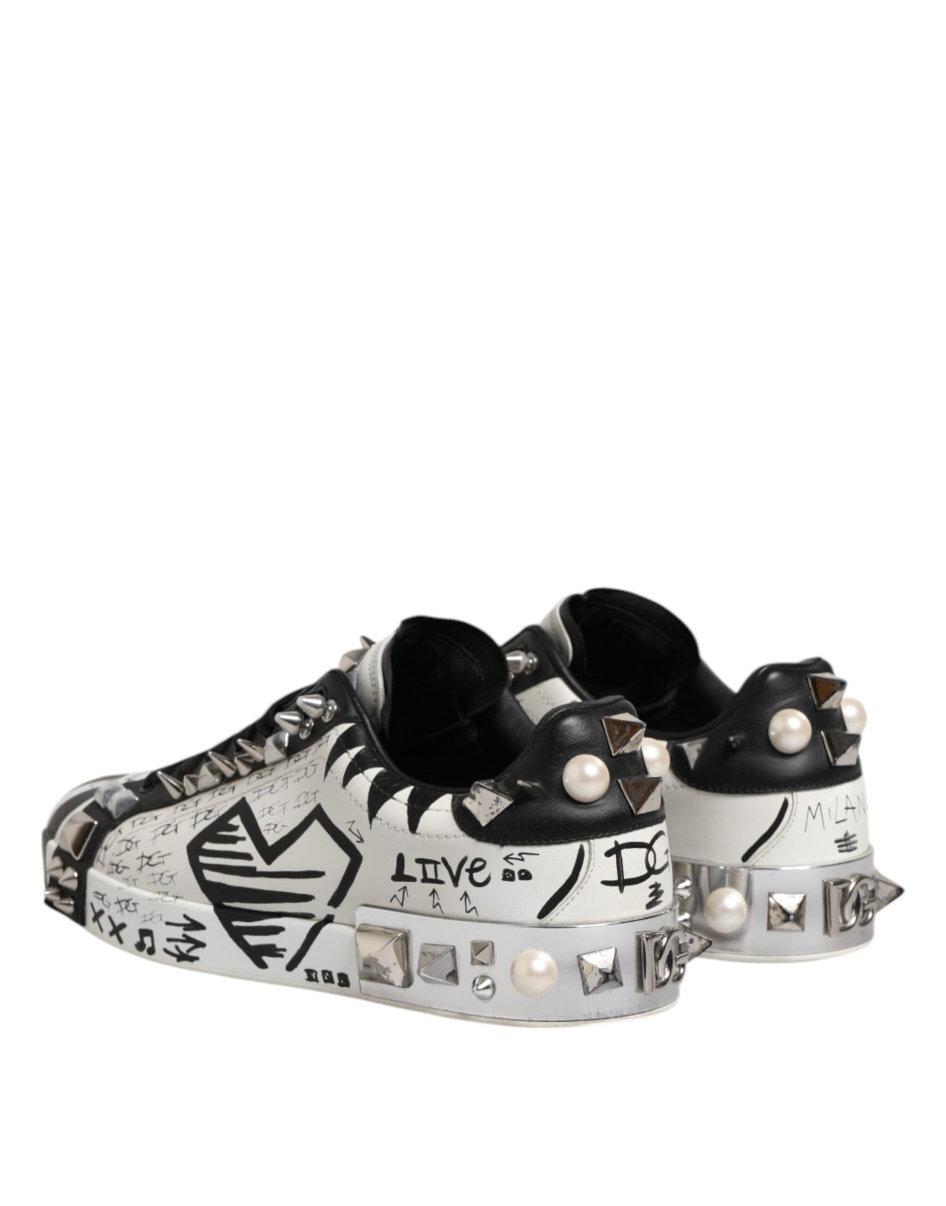 Pair of black and white studded sneakers with D&G logo