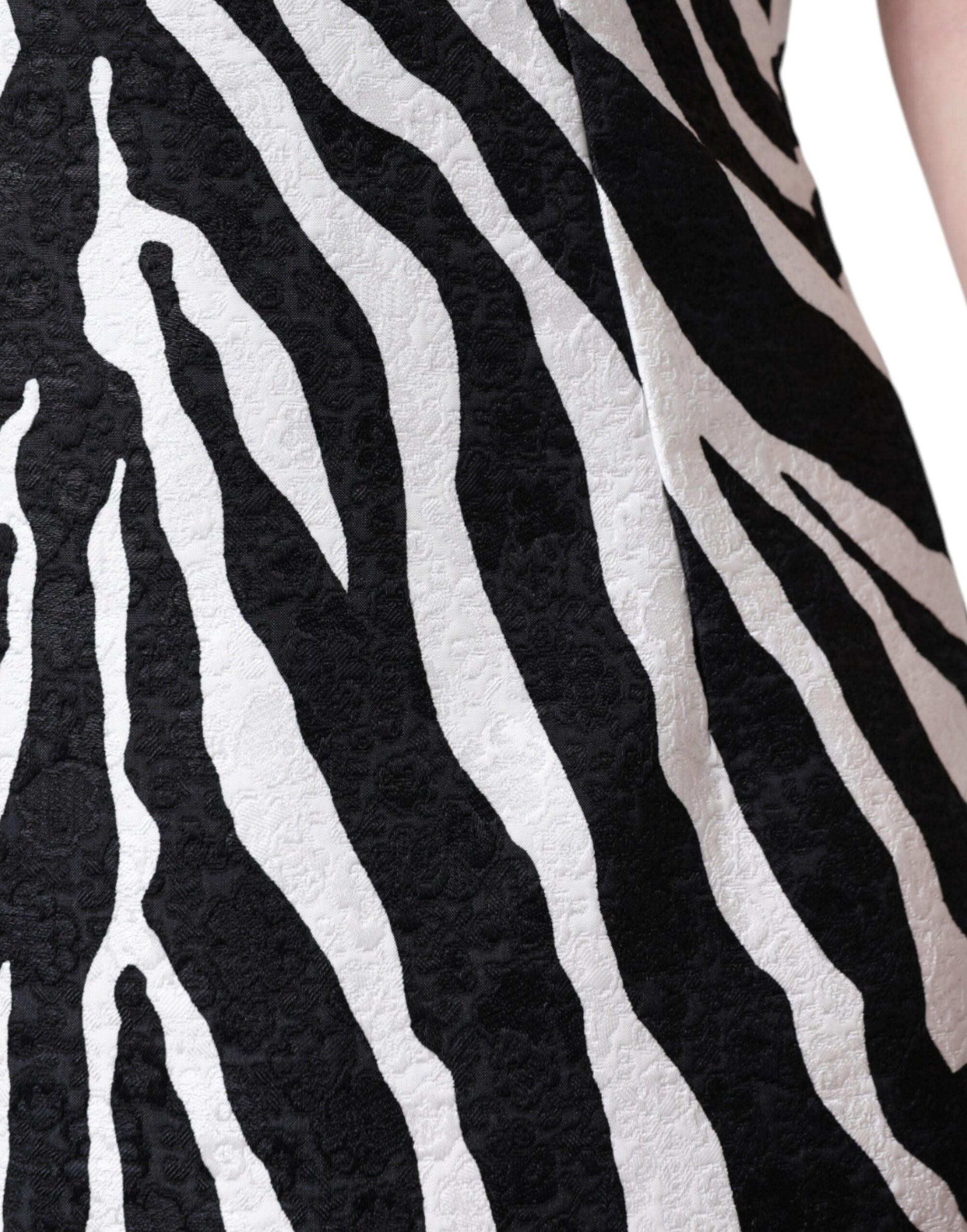 A black and white zebra print dress with an A-line silhouette