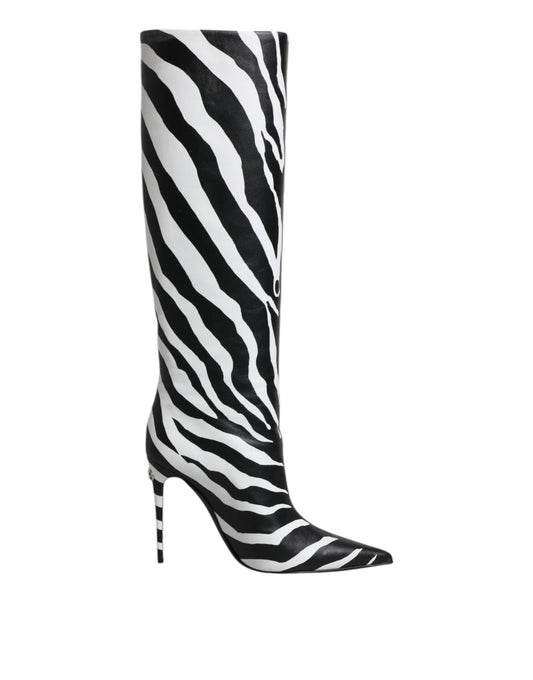Tall zebra print boot with high heel