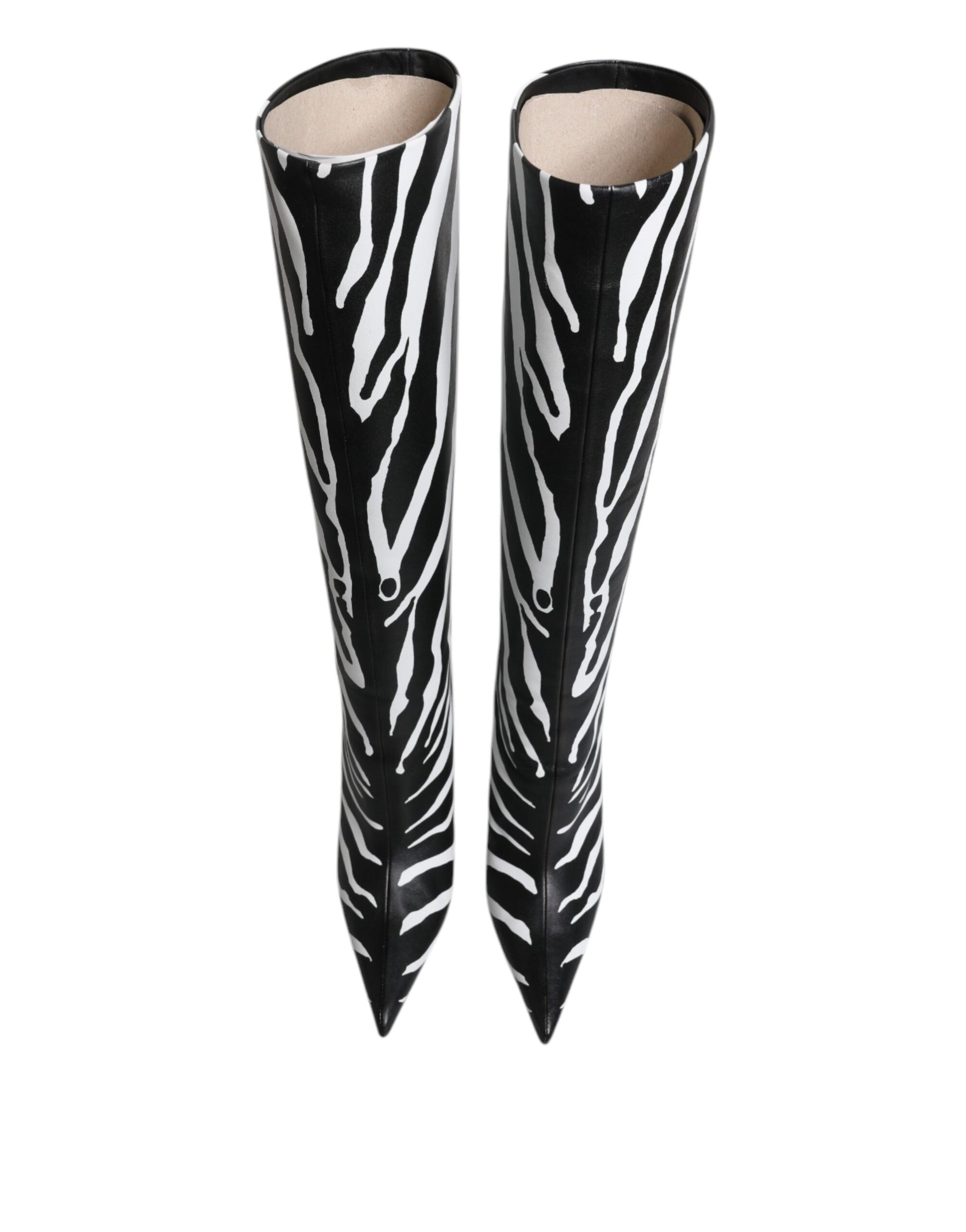 Pair of black and white zebra print boots