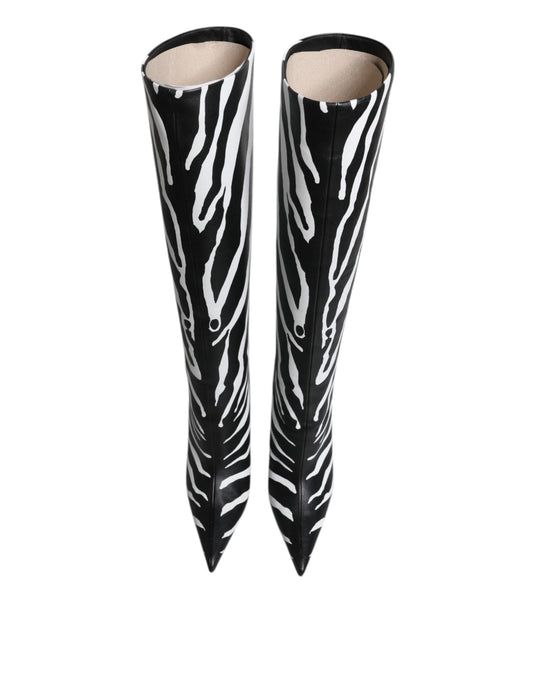 Pair of black and white zebra print boots