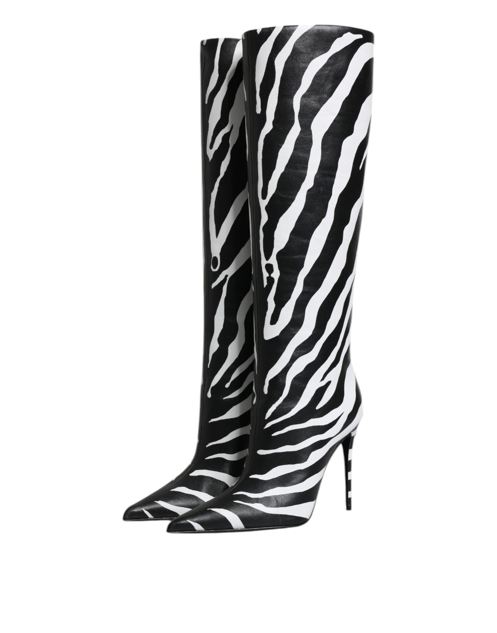 Black and white zebra print knee high boots