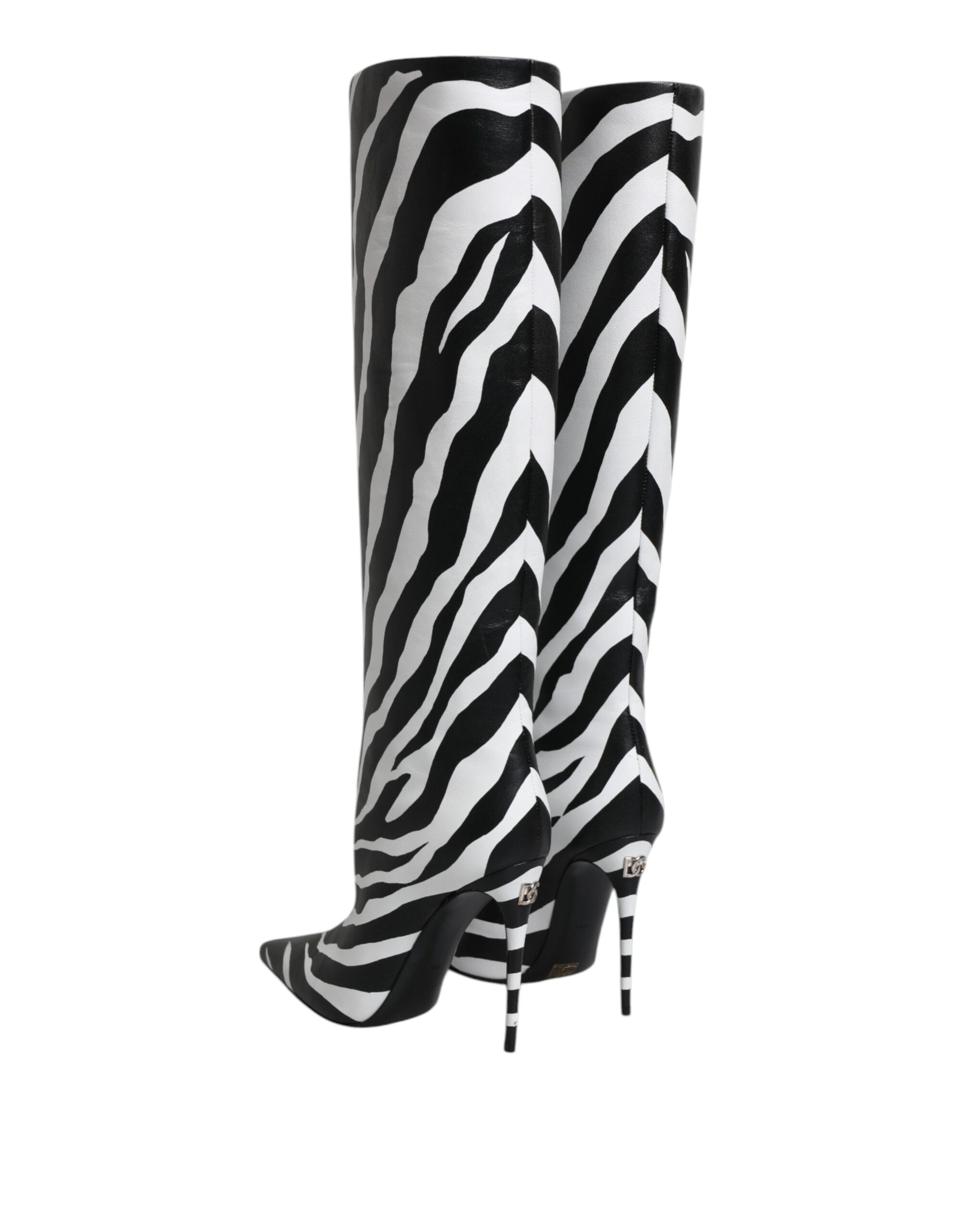 Black and white zebra print knee high boots