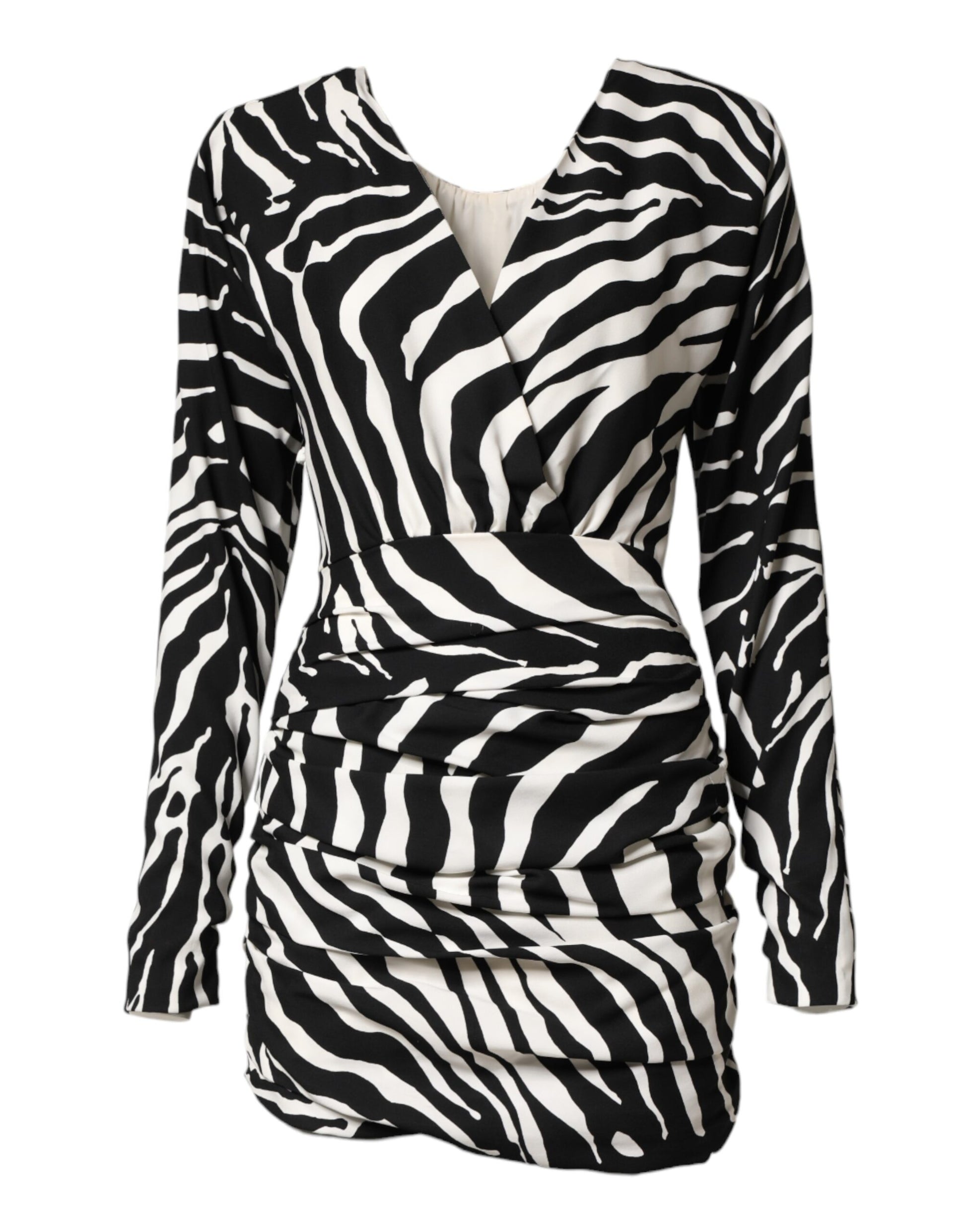 A black and white zebra print silk sheath mini dress