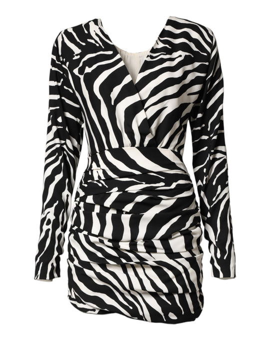 A black and white zebra print silk sheath mini dress