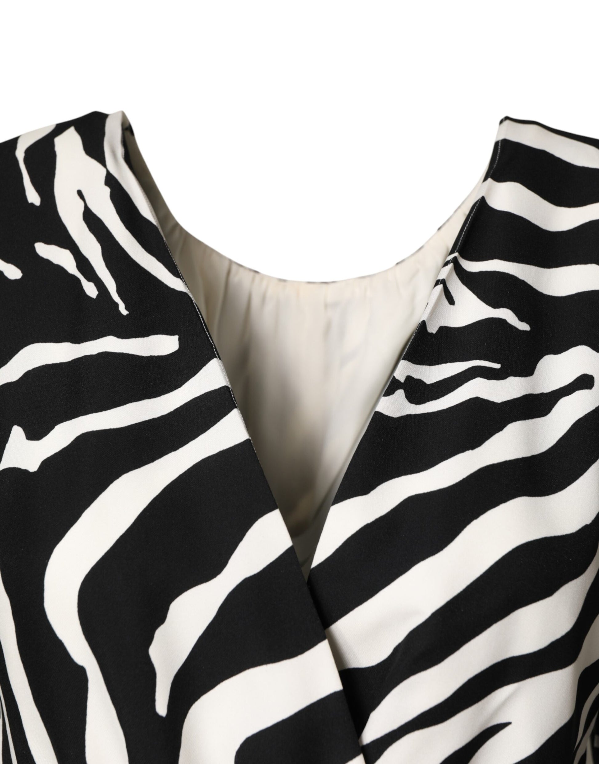A black and white zebra print silk sheath mini dress