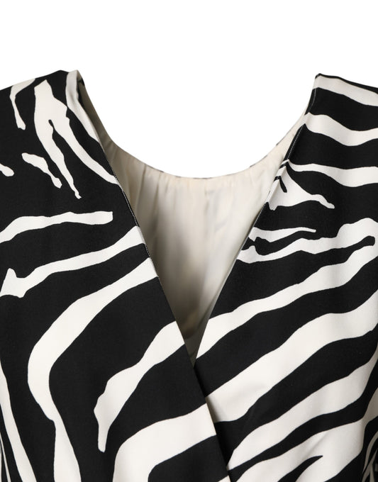 A black and white zebra print silk sheath mini dress