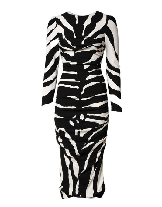 A black and white zebra print midi dress by Dolce & Gabbana