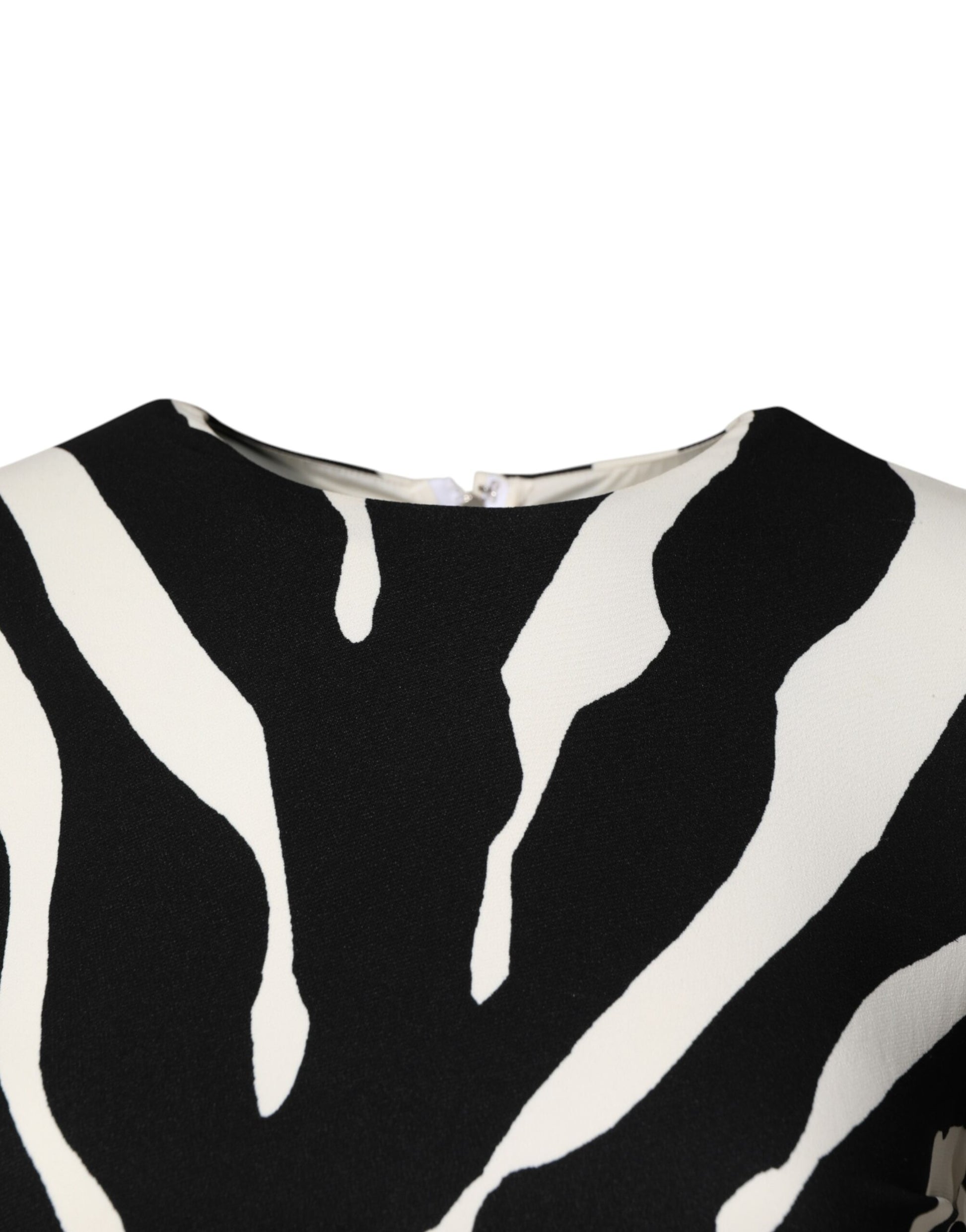 A black and white zebra print midi dress with a viscose fabric