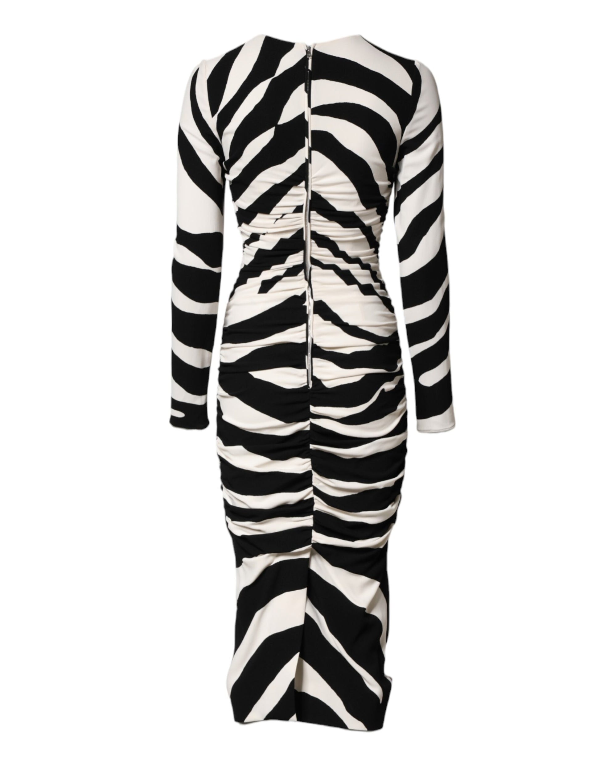 A black and white zebra print midi dress with a viscose material
