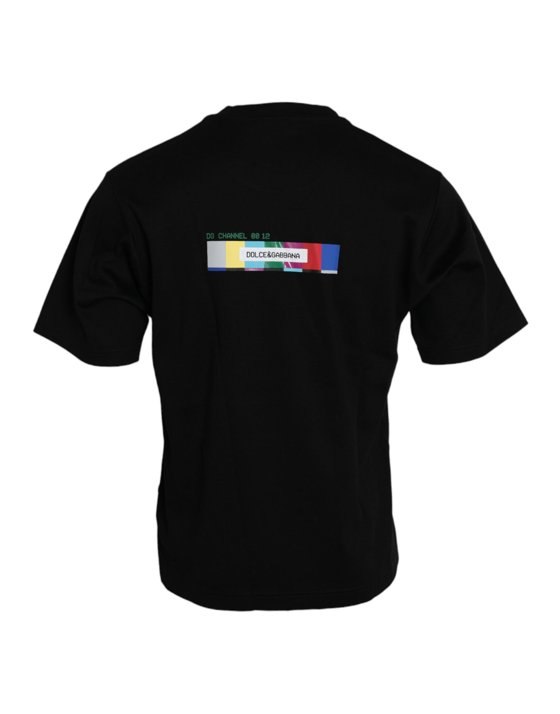 Black t-shirt with colorful design on back