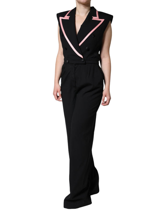 A sleeveless black jumpsuit with pink accents, designed by Dolce & Gabbana