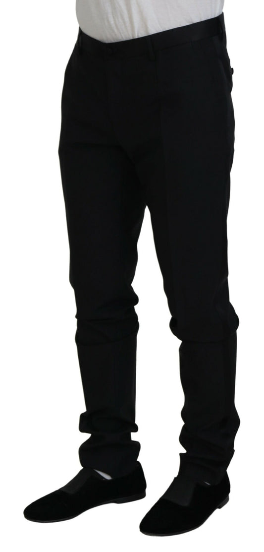 A pair of black wool chino dress pants by Dolce & Gabbana, featuring a slim fit and a formal design