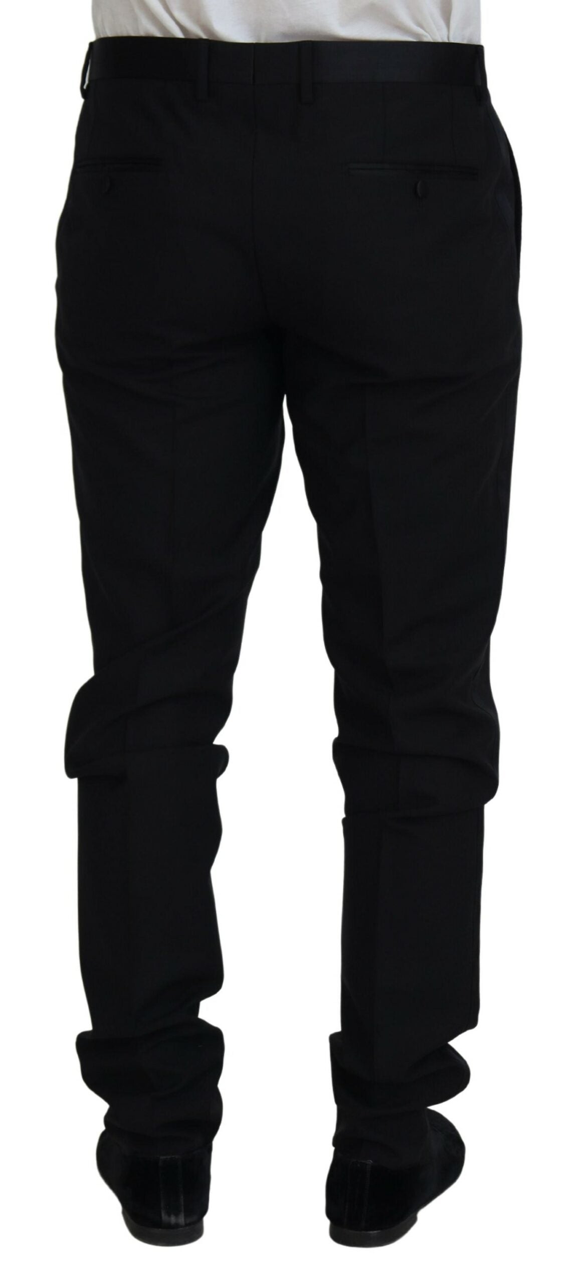A pair of black wool chino dress pants from Dolce & Gabbana, featuring a slim fit and a formal design