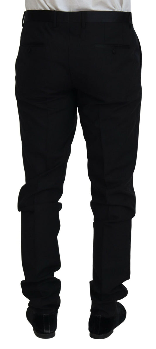 A pair of black wool chino dress pants from Dolce & Gabbana, featuring a slim fit and a formal design