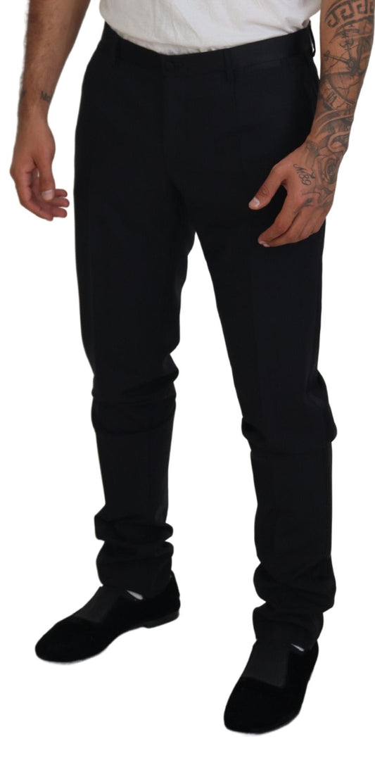 A pair of black wool chino dress pants from Dolce & Gabbana, featuring a slim fit and a formal design