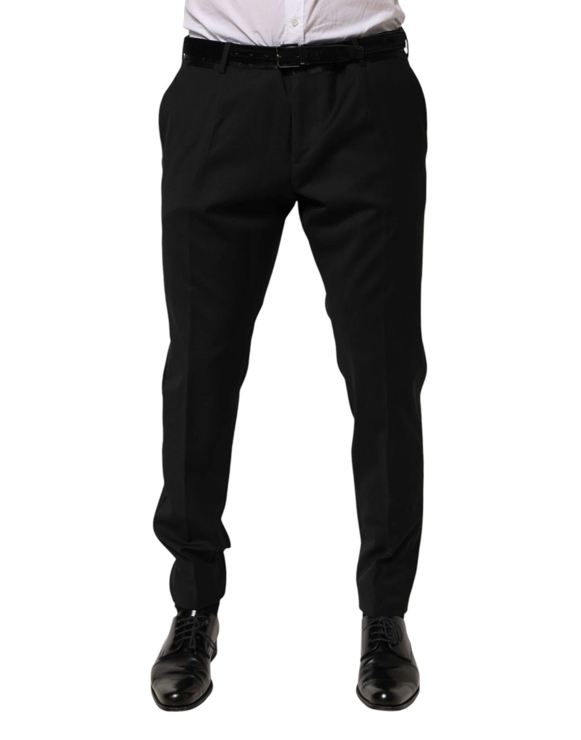 A pair of black wool formal dress pants from the brand Dolce & Gabbana