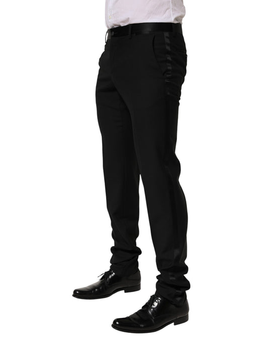 A pair of black wool formal dress pants from the brand Dolce & Gabbana. They are designed for men and feature