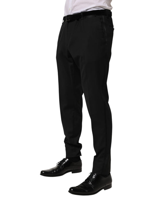 A pair of black wool formal dress pants from the brand Dolce & Gabbana. They are designed for men and feature