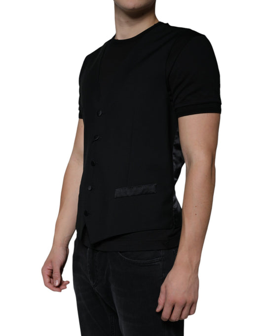 A black wool vest with a waistcoat, part of the men's formal dress collection by Dolce & Gabbana