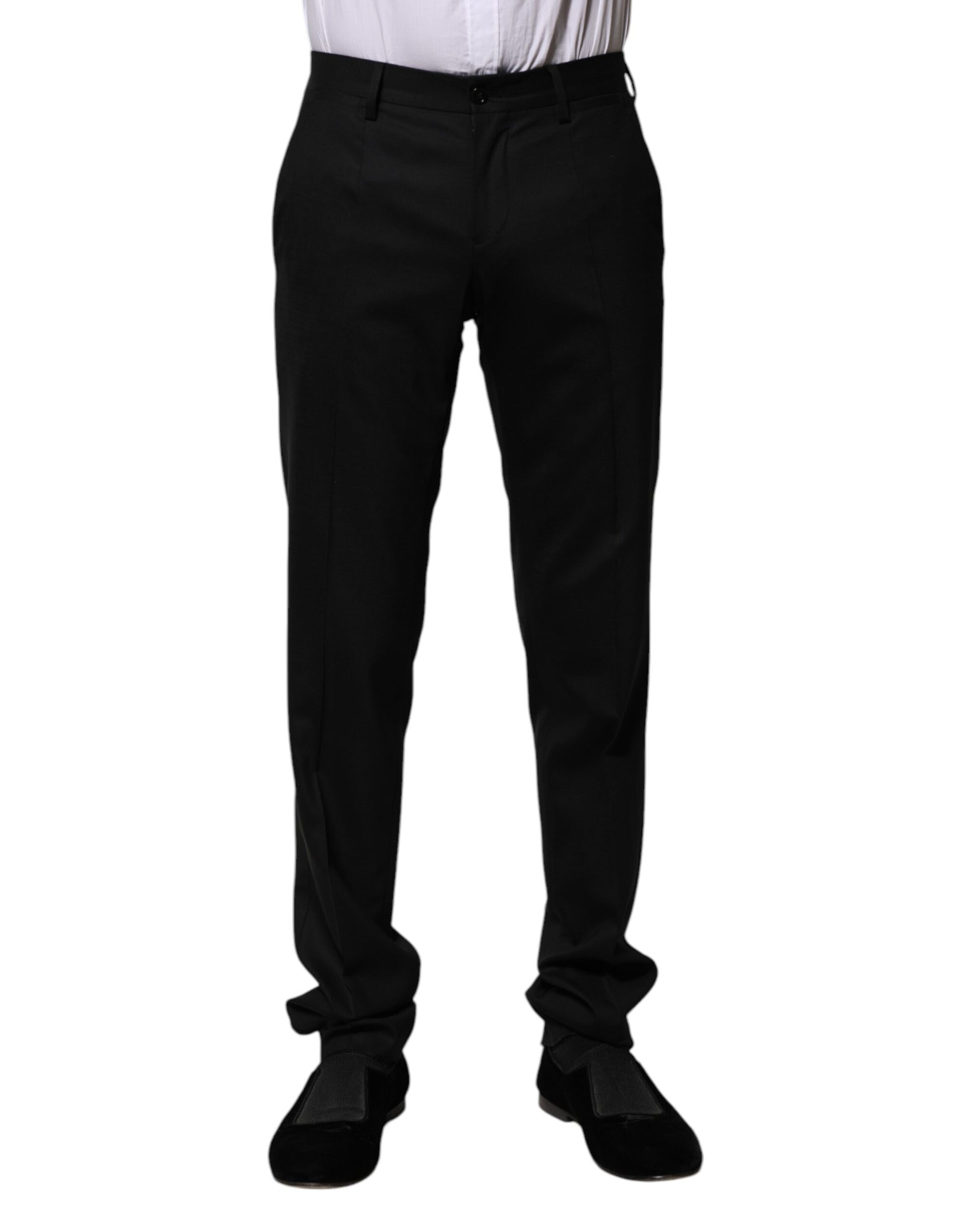 Men's black wool dress pants with a slim fit, from the brand Dolce & Gabbana