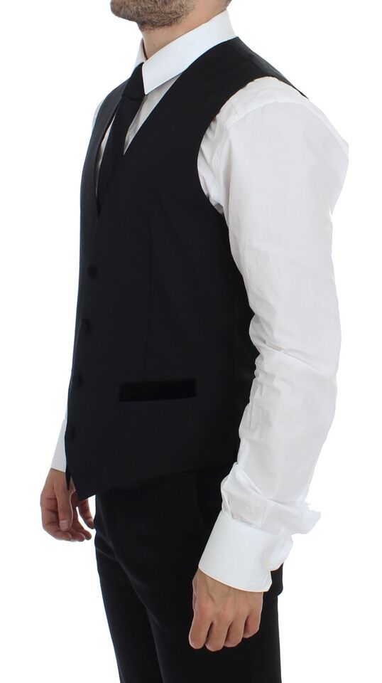 A black wool vest from Dolce & Gabbana, part of a formal dress suit