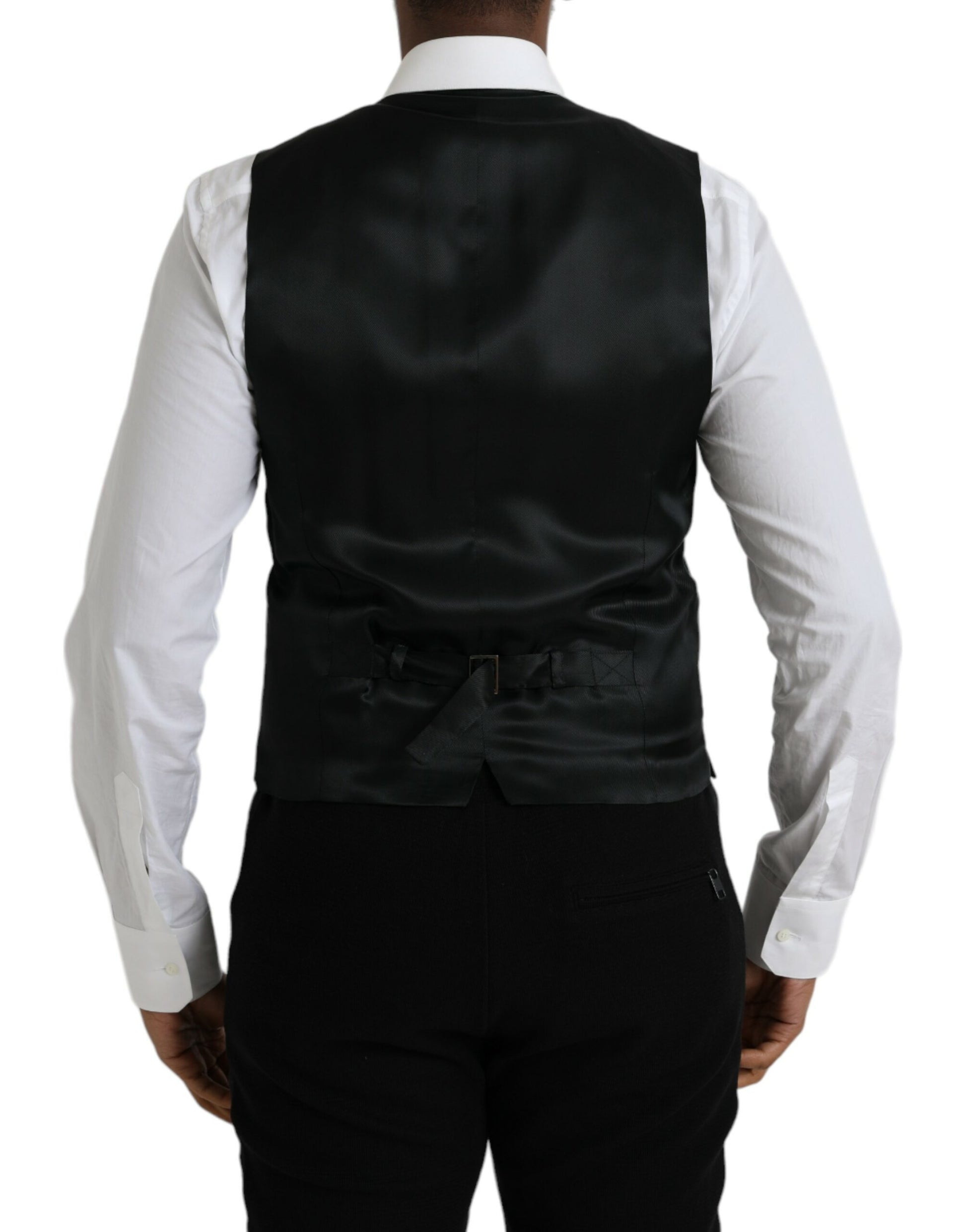 A black wool vest with a satin lapel and matching trousers