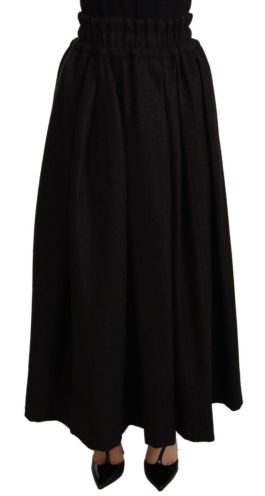 Long black skirt with ruffles at bottom