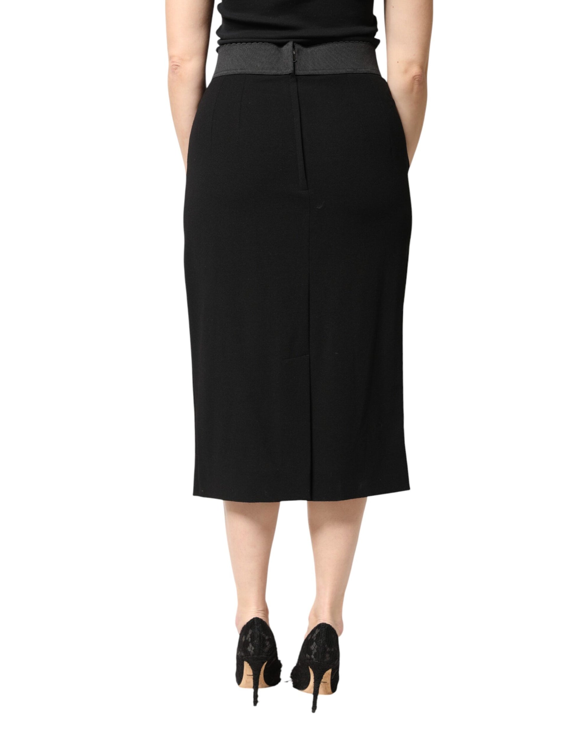 Black skirt with belt and black heels