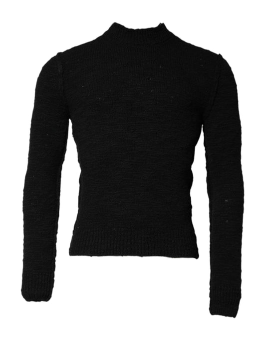 Black turtleneck sweater with horizontal stripes