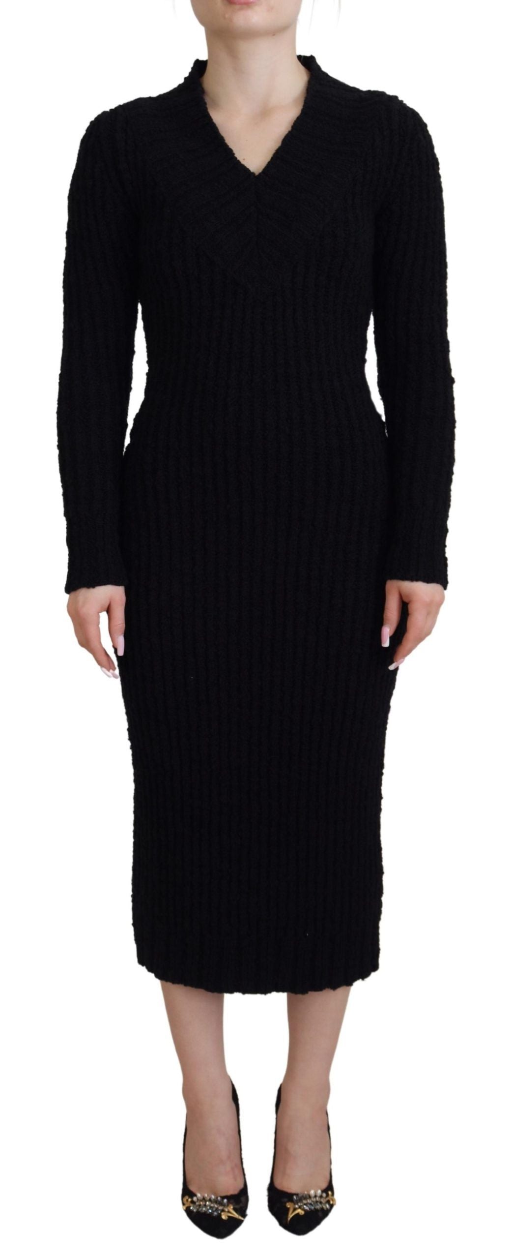 Black dress with long sleeves and a V-neckline