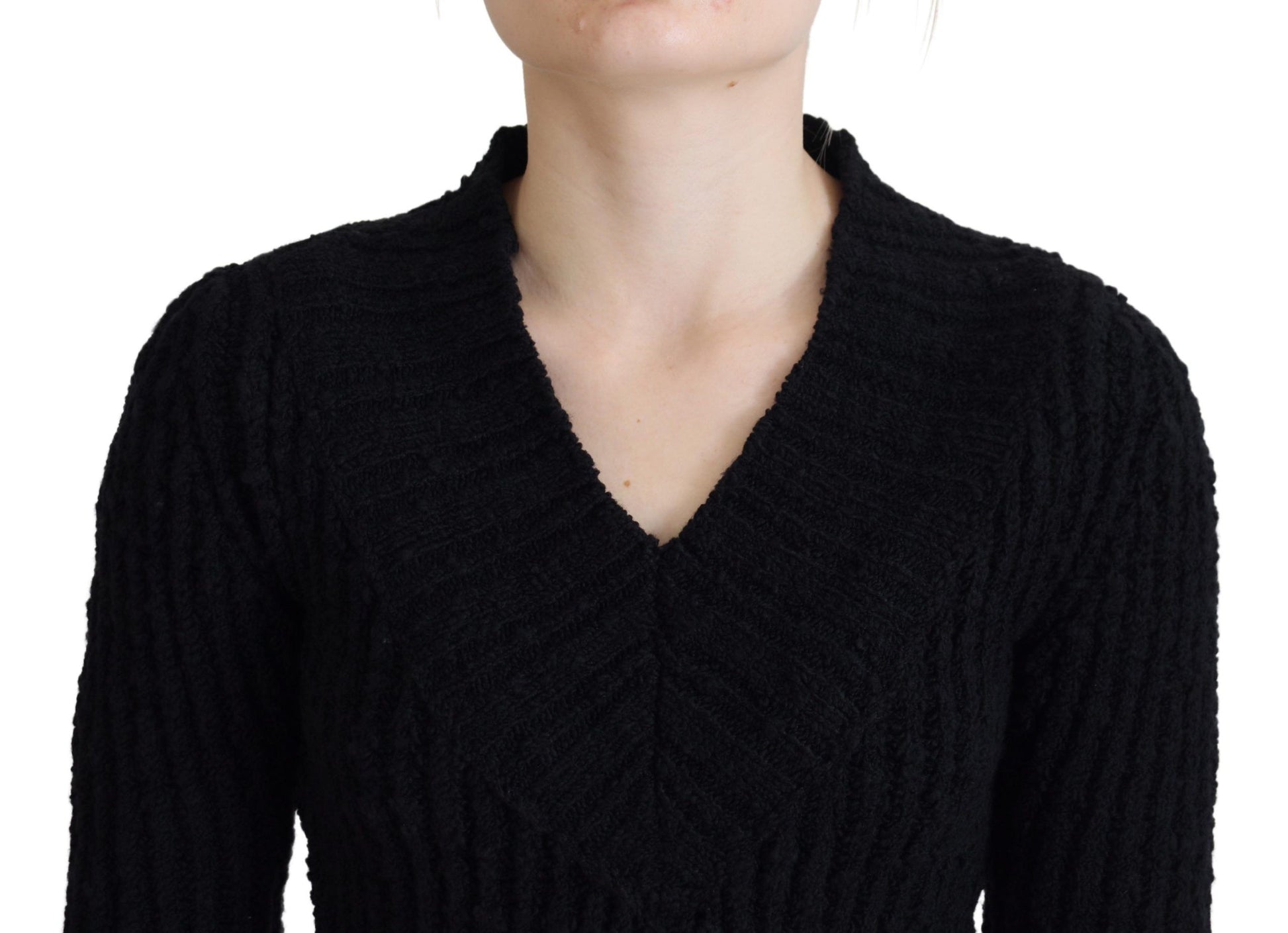 Black knit sweater with round neckline