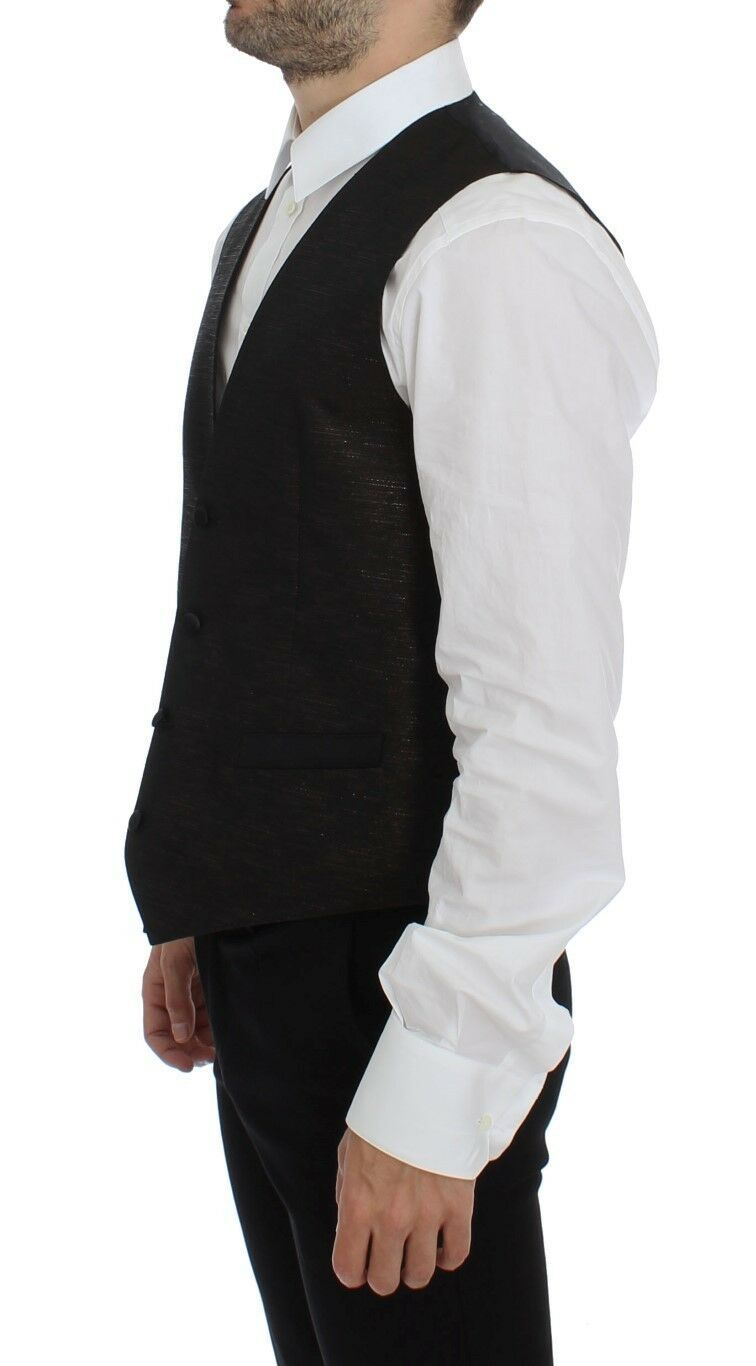 Men's black wool vest with logo detailing
