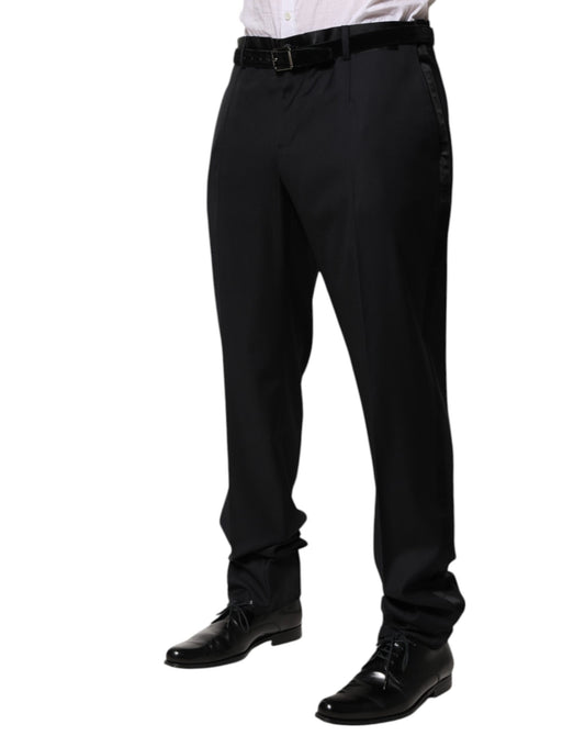 A pair of black wool formal dress trousers from the brand Dolce & Gabbana. They are designed for men and feat