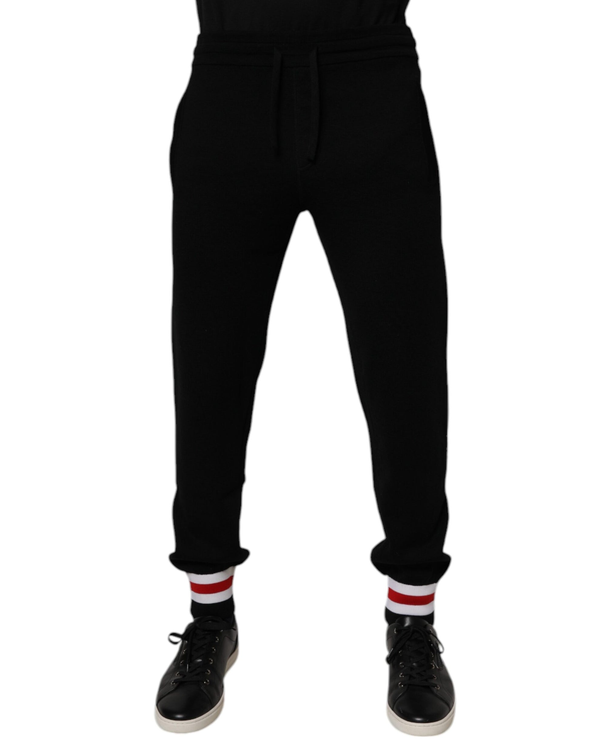 Black tracksuit pants with drawstring waistband