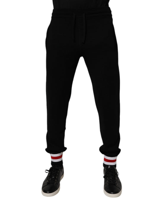 Black tracksuit pants with drawstring waistband