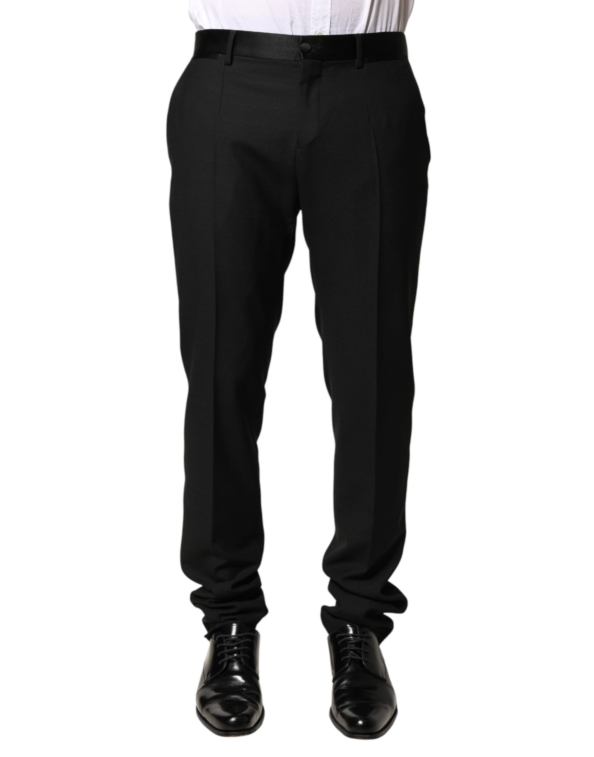 A pair of black wool mid waist men's dress trousers