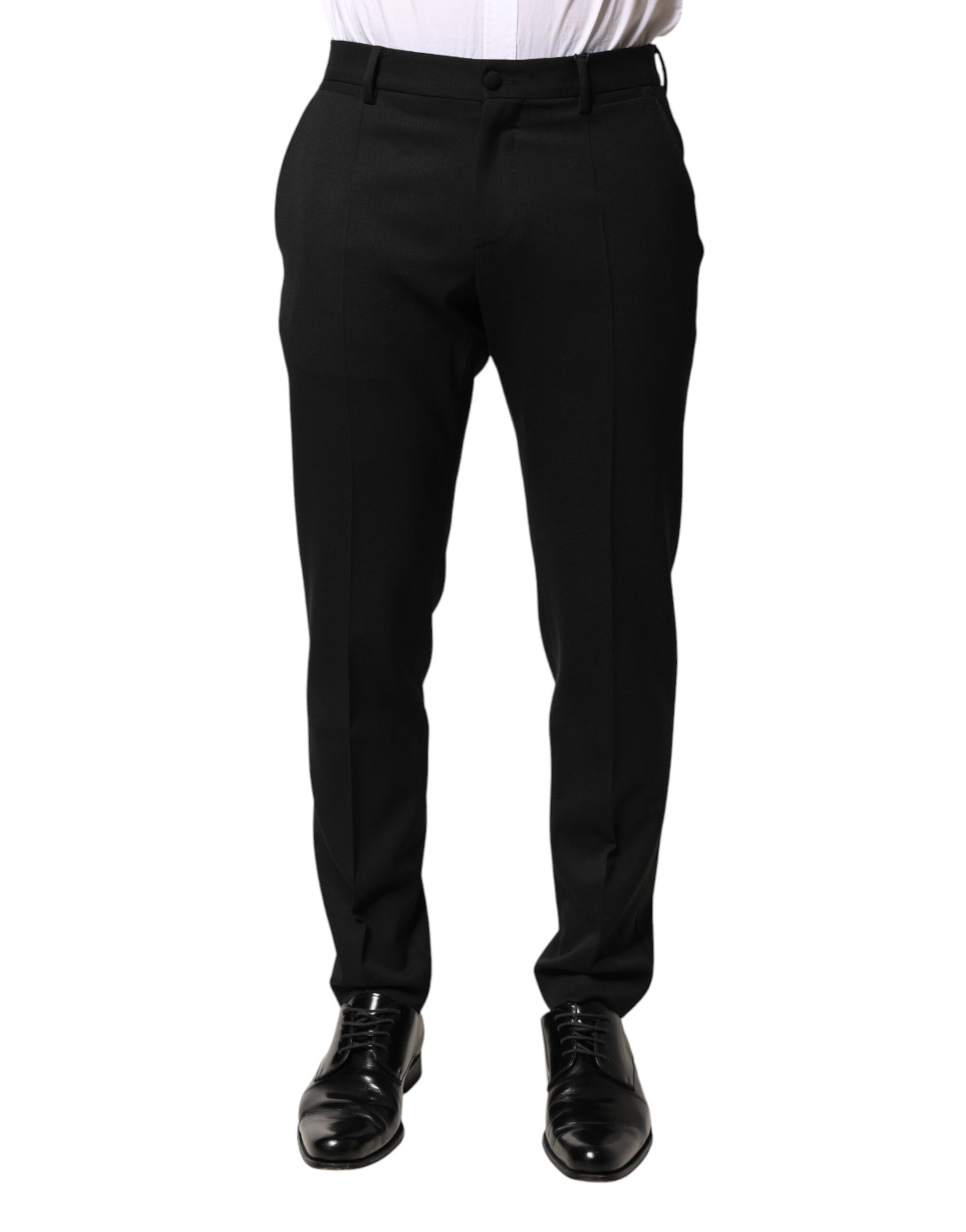 A pair of black wool mid waist men's dress trousers