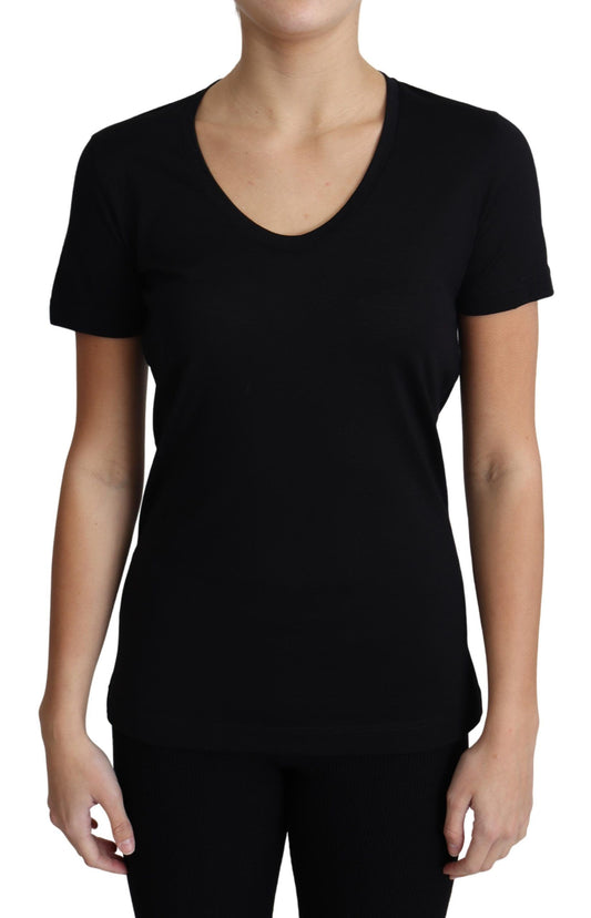 Black short sleeve t-shirt on a woman