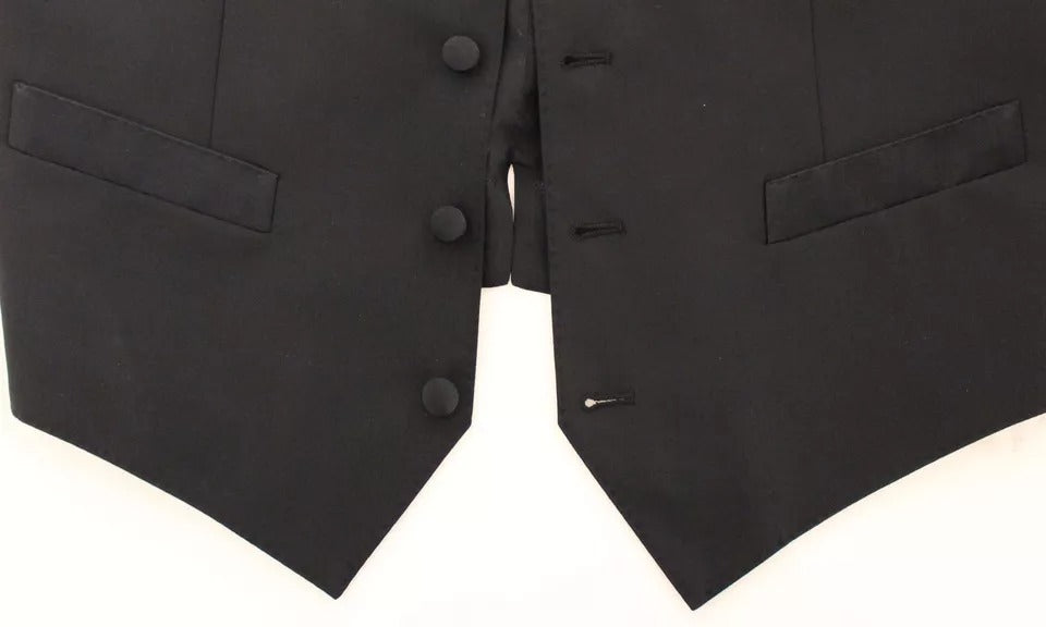 A black wool silk dress gilet jacket vest with buttons
